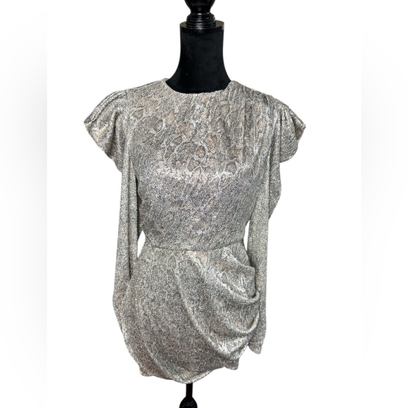 Michael Costello x REVOLVE Metallic Snakeskin Puff Sleeve Mini Dress S/M - Picture 2 of 9
